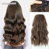 Pure Brown Long Wavy Hair Extensions Synthetic Fiber Natural Invisible Wire and Clips Daily Wear Hairpiece