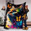 1pc Colorful Cat Art Print Outdoor Blanket, Lightweight Polyester,