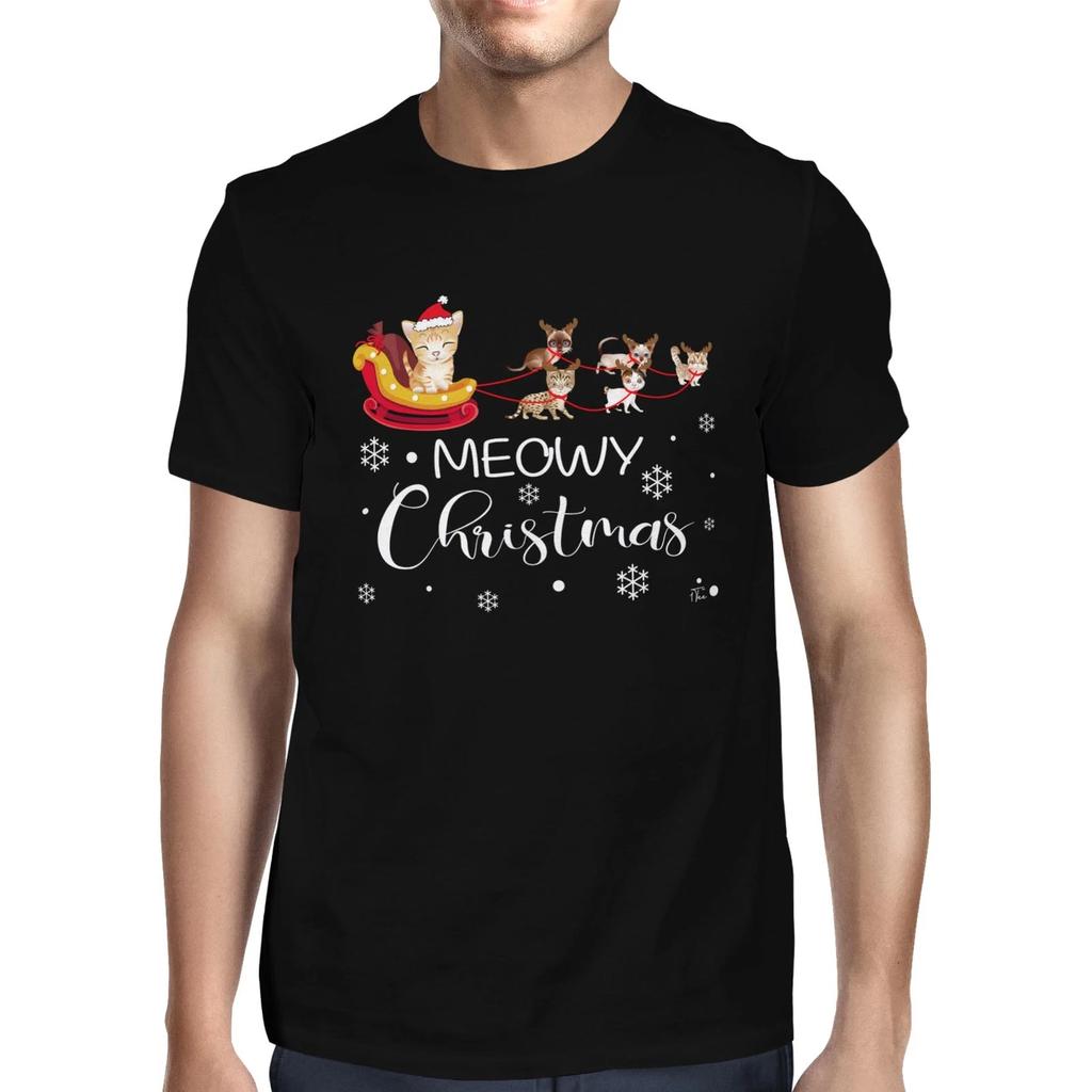 1Tee Mens Meowy Christmas with Cute Cats T-Shirt
