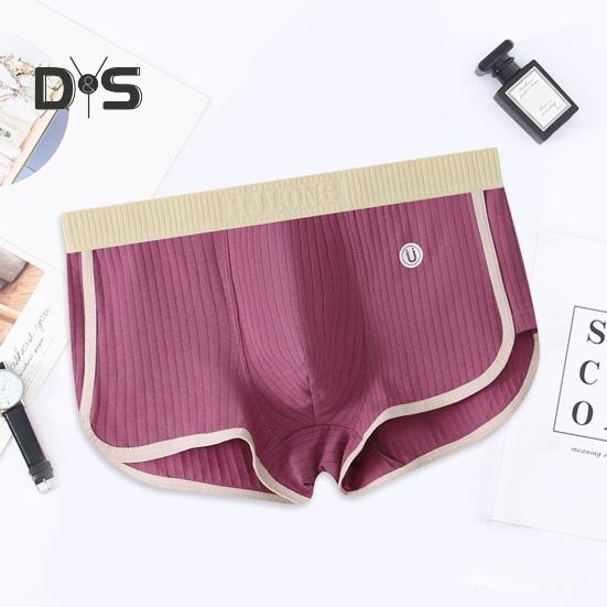 Men Boxer Underwear Mid-rise Elastic Waistband Patchwork Color Shorts Briefs U-convex Ribbed Panties Daily Wear