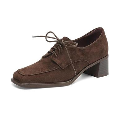 Замшевые туфли весна-лето размер 42 размер 41 на толстом каблуке женские туфли-лодочки с квадратным носком на шнуровке с глубоким вырезом