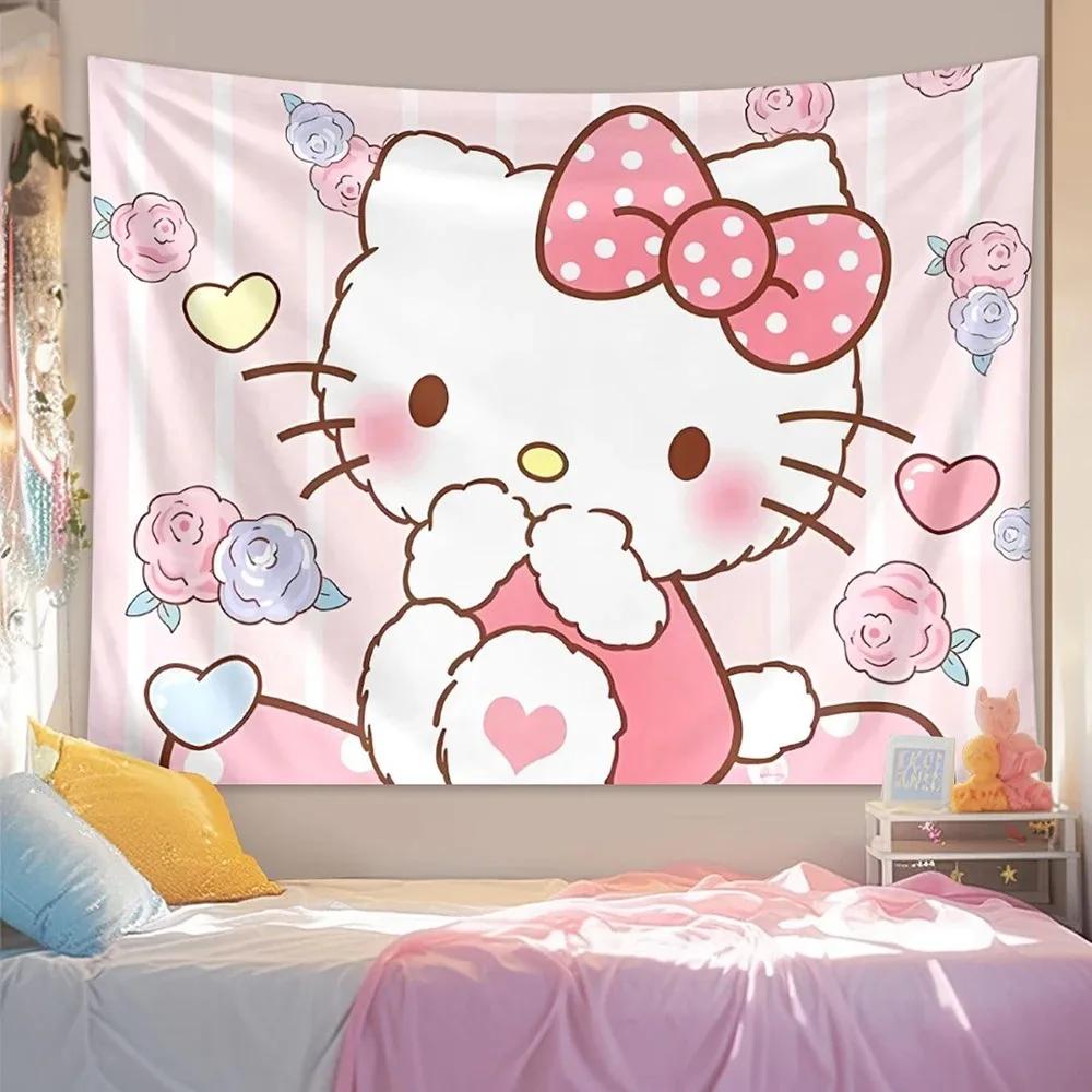 Kawaii Sanrio Character Print Tapestry Kitty and Melody Room Decoration Home Decoration Bedroom Wall Hanging
