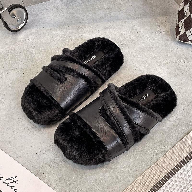 Меховые тапочки домашние тапочки на платформе роскошные шлепанцы Med тапочки женские плюшевые дизайнерские плоские массажные 2024 хлопковая ткань PU Med обувь