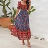 Yousheng женское платье макси в стиле бохо, летнее повседневное платье с цветочным принтом, струящиеся платья, пышные короткие рукава, квадратный вырез, миди-платье для пляжной вечеринки, свадьбы