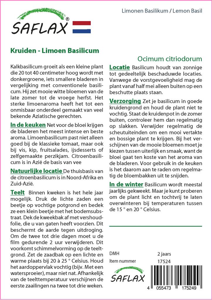 SAFLAX Garden in the Bag - Базилик лимонный - 200 семян - С субстратом в подходящем пакете - Ocimum citriodorum
