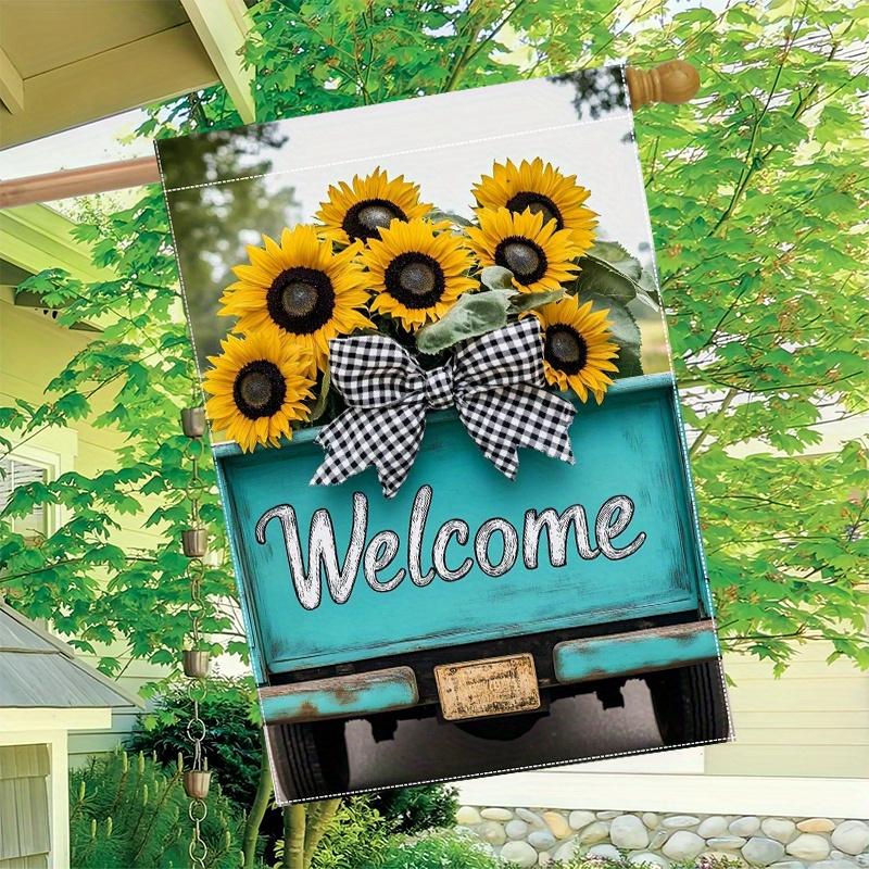 1pc Charming Sunflower Truck Garden Flag in Spring_1 (1) Garden Decoration Double-Sided, Home, Yard Decoration, Outdoor Decoration, Lawn Decoration,