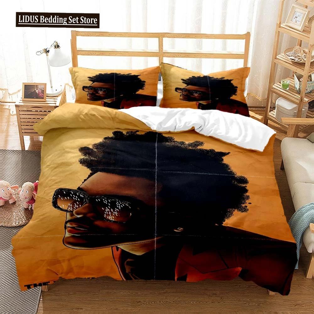 Мода Weeknd Поп-певец 3D-печать Постельное белье Комплект постельного белья для двуспальной кровати Комплект постельного белья размера King-size Мягкое покрывало