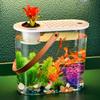 Plastic Tabletop Fish Tank Shatterproof Aquaponic Fish Bowl Hydroponics Aquarium Holder Soil Cultivation for Home Office Decor