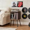 AYZLNFXT 2-Tier Record Player Stand with Mesh Storage, Holds up to 100 Records
