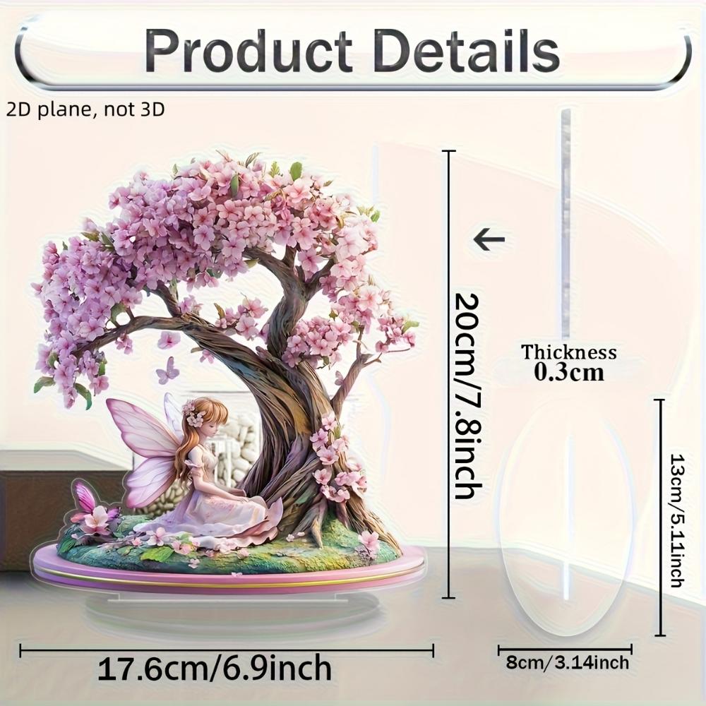 Элегантная розовая фея с цветущей сакурой 2, плоский акрил, настольное украшение, подходит для гостиной, офиса, подарков, Рождества, Хэллоуина