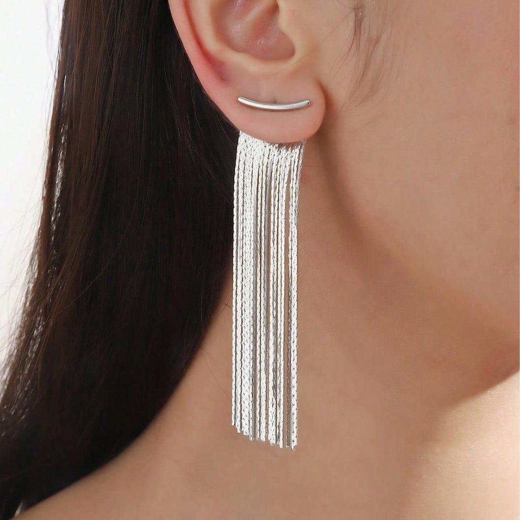 1 пара женских металлических серег с цепочками и кисточками, простые и элегантные серьги-подвески, модные ювелирные аксессуары