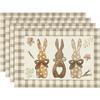 Buffalo Check Rabbit Carrots Easter Set of 1/4 Place Mats, 30 X 45 Cm, Spring Banquet Placemats, Washable Place Mats, Kitchen Party Decoration