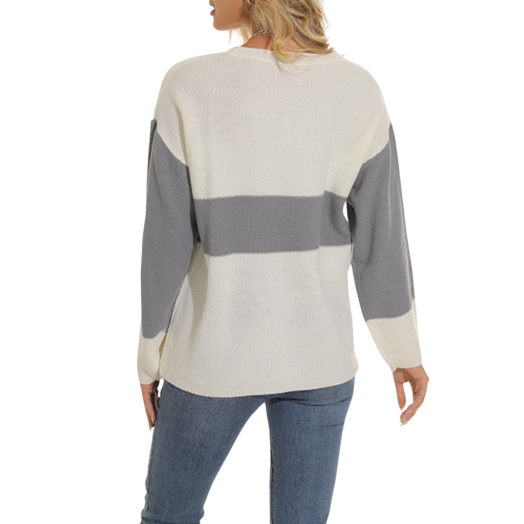 Женский модный трикотажный свитер с круглым вырезом и длинными рукавами в стиле пэчворк