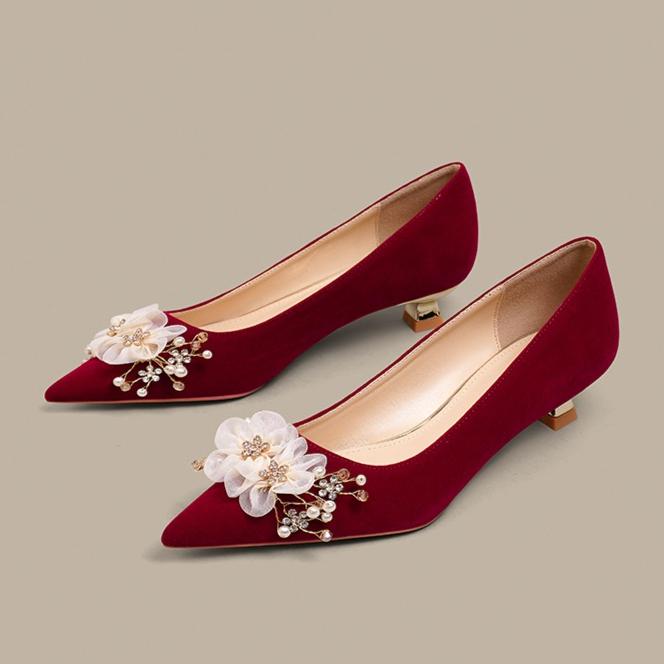 Женские туфли-лодочки с острым носком и неглубоким вырезом, замшевые туфли на шпильке, удобные однотонные туфли с жемчугом для свадьбы, Zapatos De Mujer