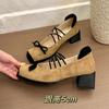 Fashion Bow 2025 Spring New Plus Size High Heeled Shoes Women Square Head Strap Fashion Dance Shoes Zapatos De Mujer