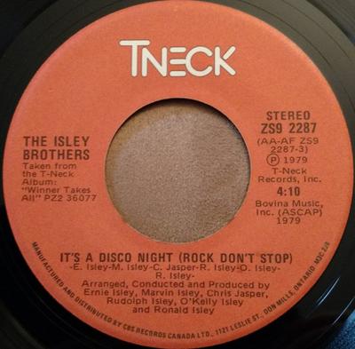 7-дюймовая пластинка ISLEY BROTHERS - Это диско-ночь (Rock Don't Stop ZS92287 Воротник-стойка 1979 Канада Соул/Фанк Б/у