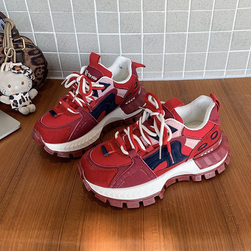 Мода Модный тренд Повседневная обувь на толстой подошве для женщин 2025 Новая осенняя обувь с цветными блоками Удобные универсальные кроссовки на низкой платформе