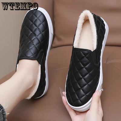 Женские туфли из искусственной кожи, однотонные, с мягкой подошвой, на плоской подошве, с нескользящей подошвой, осенне-зимние, большого размера, теплые, плюшевые, повседневные туфли из ПУ