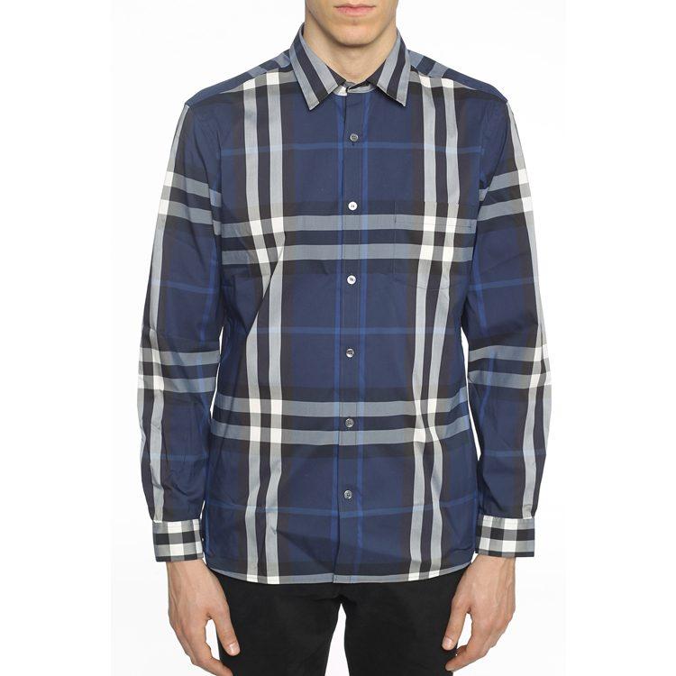 Burberry Эластичная хлопковая поплиновая рубашка Темно-синяя Белая 40234821