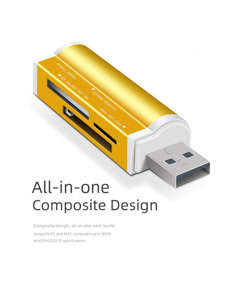 4-в-1 многофункциональный USB 2.0 мини алюминиевый картридер для TF/SD карт