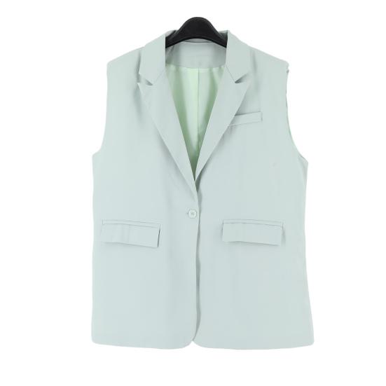 2 Pcs/Set Women Coat Pants Set Lapel Single Button Mid Length Cardigan Sleeveless Jacket Wide Leg High Waist Straight Trousers Lady Formal Commute