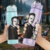 1PC Male bartender vintage monochrome print 750ml colorful plastic sports water bottle leakproof pop up lid with straw for outdoor work home use