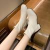 Fashion 2024 New Fashion Spring And Autumn Thick Heel All-match Square Toe Women's Boots Slim White Short Boots Short Fleece Boots