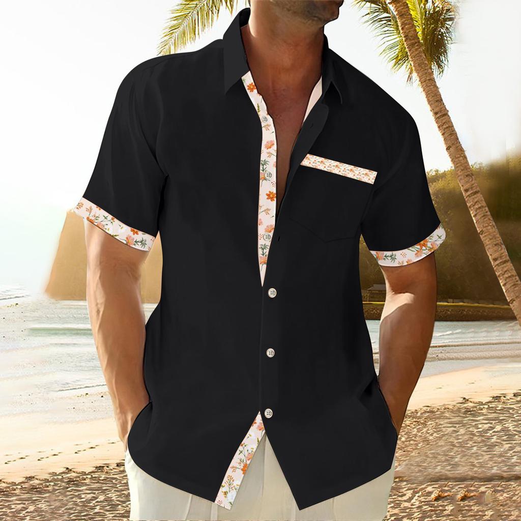 Мужская повседневная рубашка с карманом и воротником, с коротким рукавом