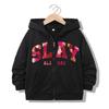 Kids Zip Up Hoodie SLAY ALL DAY Floral Letter Graphic Print Long Sleeve Loose Hooded Jacket Casual Street Sweatshirt