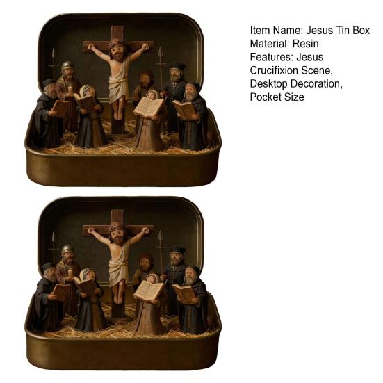 1/2 шт. Набор сцены распятия Иисуса в жестяной коробке Ручная работа Карманный размер Миниатюрный Иисус Воскрешение Жестяной смоляной орнамент Религиозное украшение