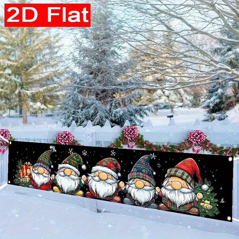Christmas Gnome Themed Fence Banner, Outdoor Polyester Garden Yard Decor