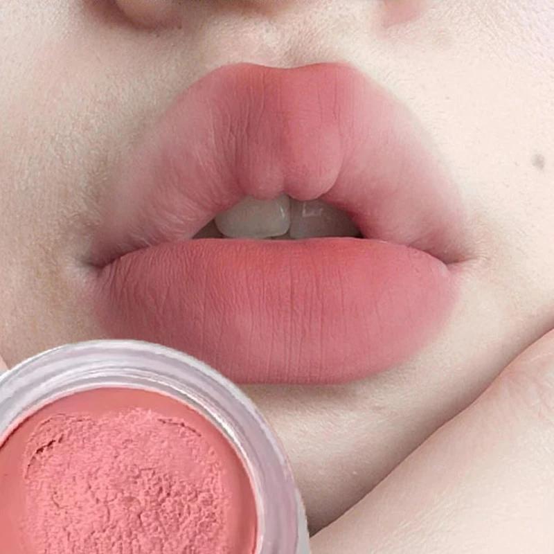 Matte Nude Pink Canned Lip Mud Lipstick Cheek Blush Cream Pigment Paste Waterproof Long Lasting Soft Rouge Lip Tint Cosmetics
