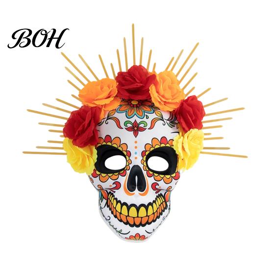 Sugar Skull Mask Mardi Gras Mask, Venetian Party Floral Masquerade Masks for Halloween Cosplay Mexican Lightweight EVA
