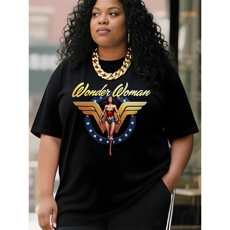 European size - Casual Short-Sleeve Crew Neck T-Shirt Featuring The Wonder Woman Logo from The Justice League, Designed for Year-Round Comfort
