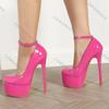 Празднуйте Сексуальные 16см Туфли на Супер Высоком Каблуке Розово-Красные Туфли-Лодочки на Платформе Женские Свадебные Банкетные Туфли на Шпильке из Лакированной Кожи Женские
