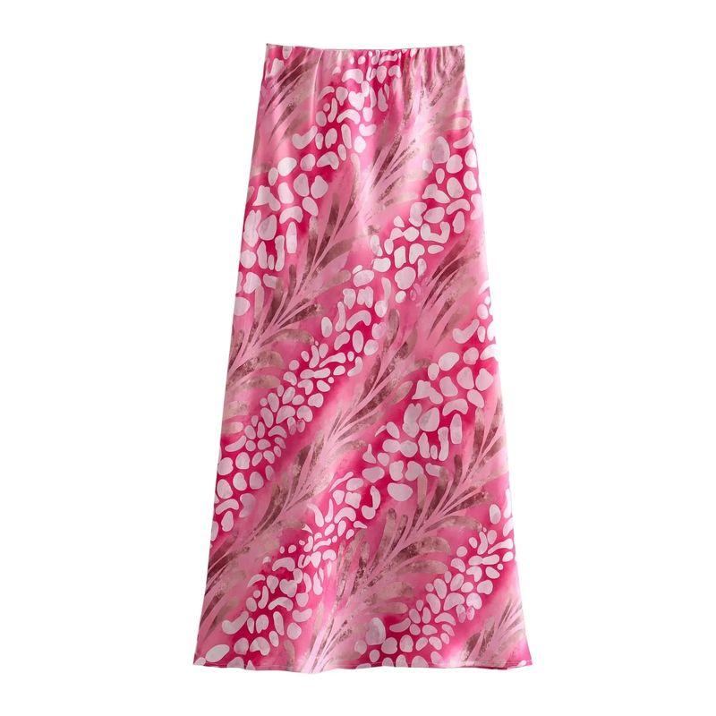 Spring and Summer New European and American Holiday Style Silk Satin Texture Print Shirts High Waist Slimming Midi A Word Skirt