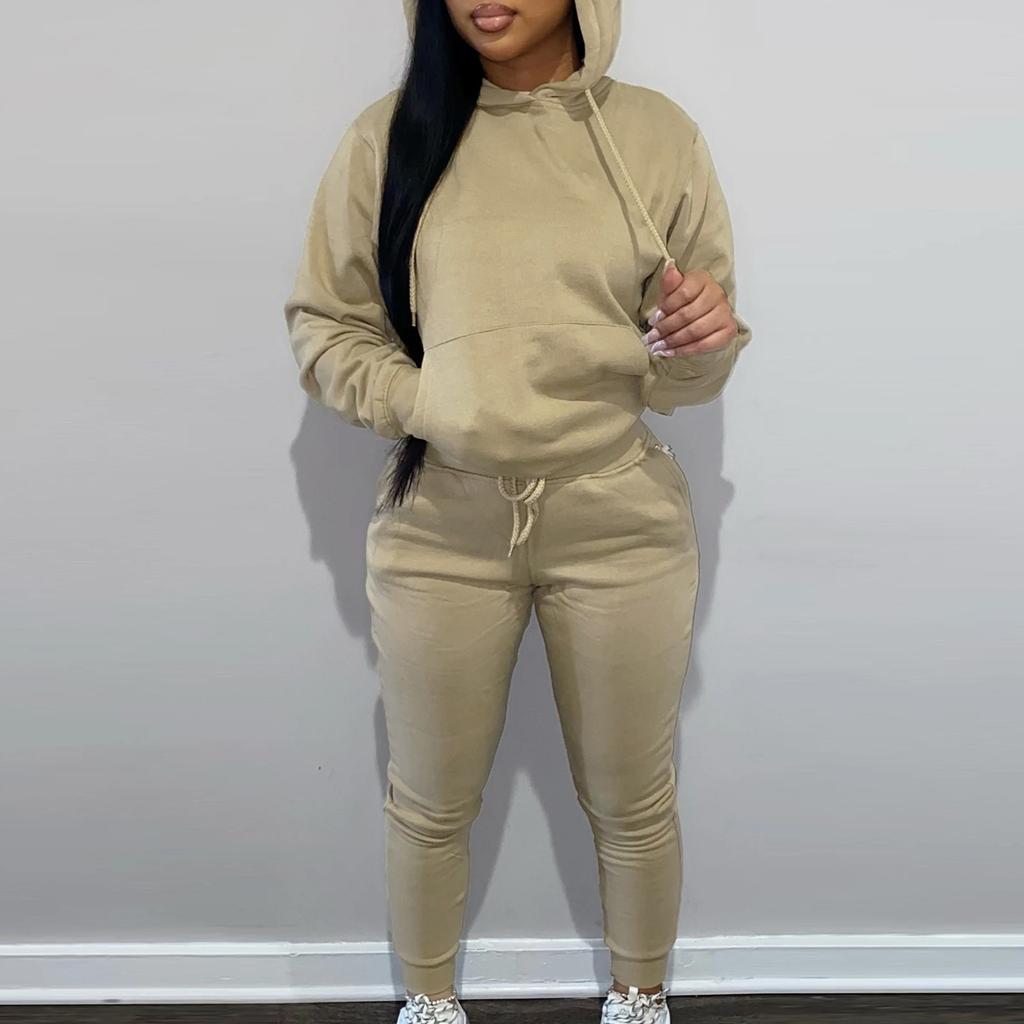 Женская осенне-зимняя толстовка с капюшоном, повседневный спортивный костюм из двух частей