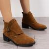 2024 Autumn Casual Women's Ankle Boots Retro Modern Boots Women Belt Buckle Pointed Toe Square Heel Shoes Women Zapatos