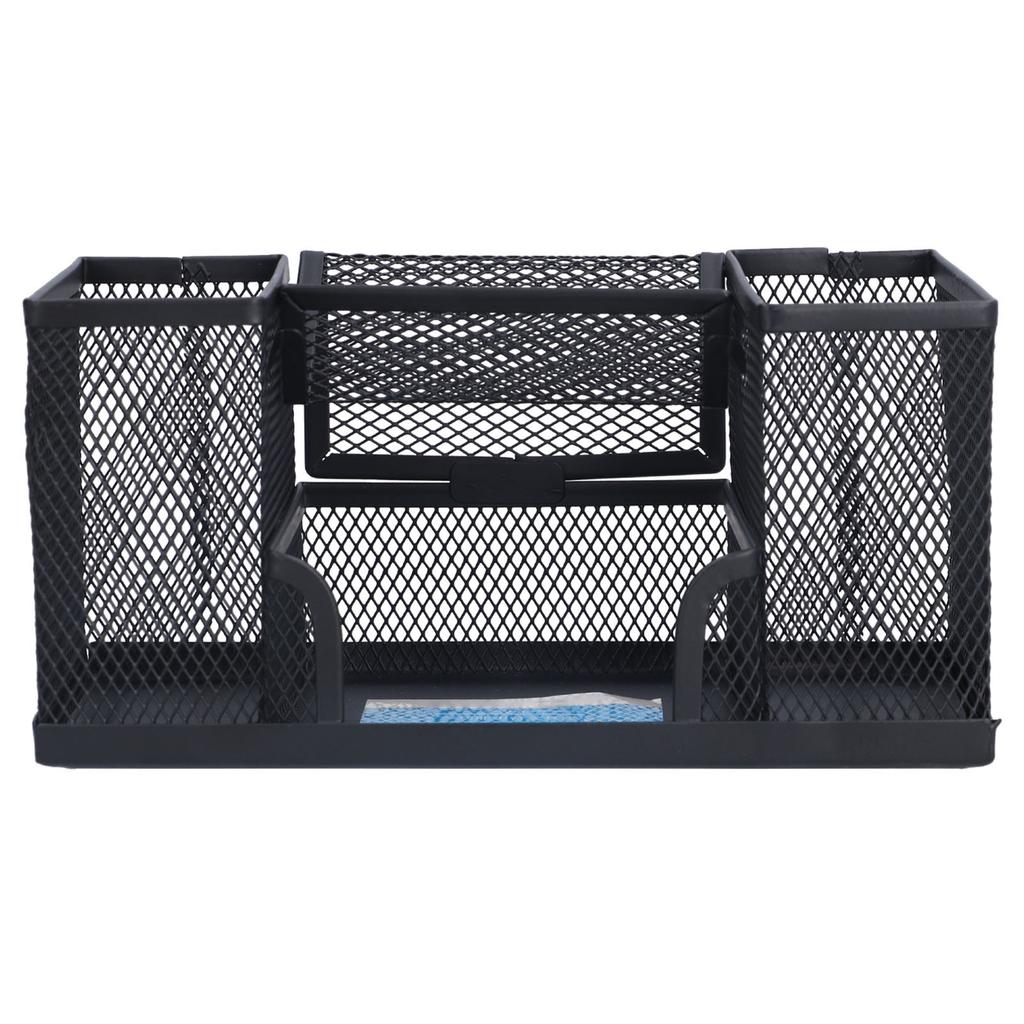 Pen Holder Metal Rectangular Grid Pencil Container Black Desk Storage Box for Office