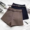 Women Solid Casual Shorts With Belted High Waist Chic Shorts Office Lady A-line Shorts Female Trousers Spring Summer