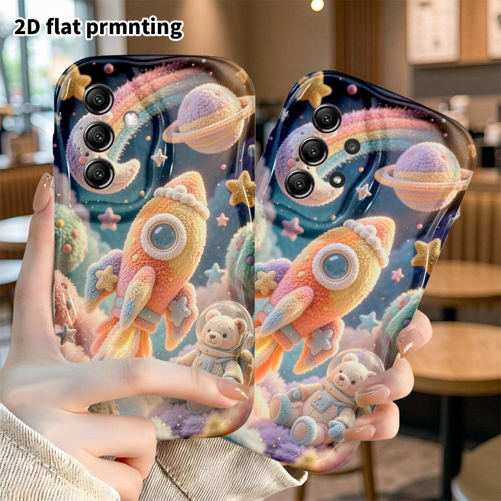 Phone Case: 2D flat, fits Samsung Galaxy A34 A35 M05 M06 S20 S22 S21 FE Plus 5G protective case, little bear space rocket, perfect Christmas and Hallo