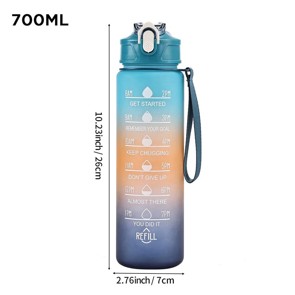 Sports Water Bottle Portable Motivational Graduated Straw Cup Rainbow Frosted Progressive Color Water Cup Plastic Cup