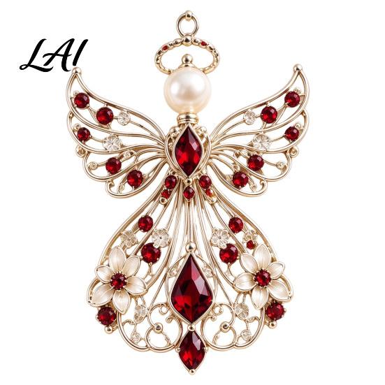 Handmade Angel Ornament Silver Birthstone Pendant DIY Metal Hanging with Faux Crystal and Pearl Handcrafted Wire Art for Christmas Tree Window Decor,