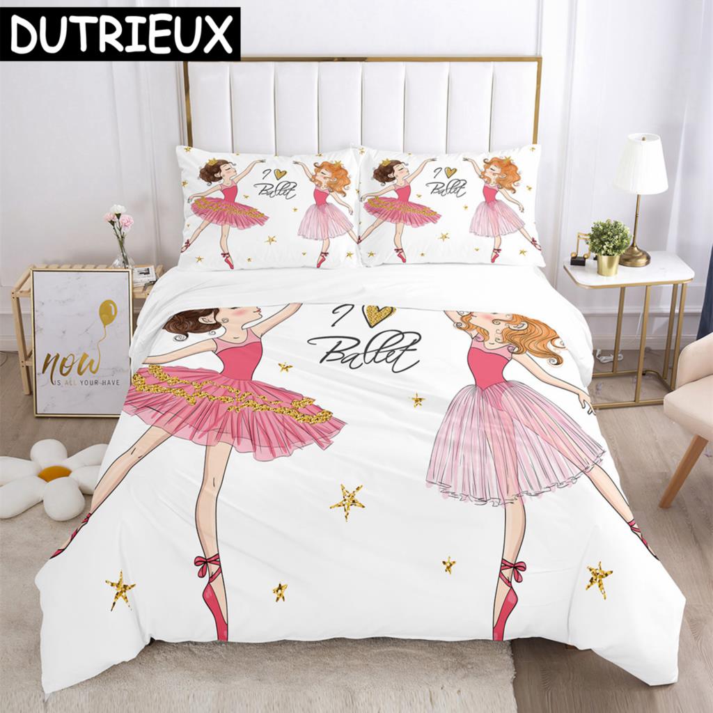 Cartoon Ballet Girl 3D Printed Bedding Set Duvet Covers Pillowcases Comforter Bedding Set Bedclothes Duvet Cover