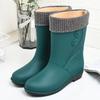Fashion 2024Fashion Plush Rain Shoes for Women Warm High Tube Rainboots Winter Solid Color Low-heel Non-slip PVC Rubber Shoes
