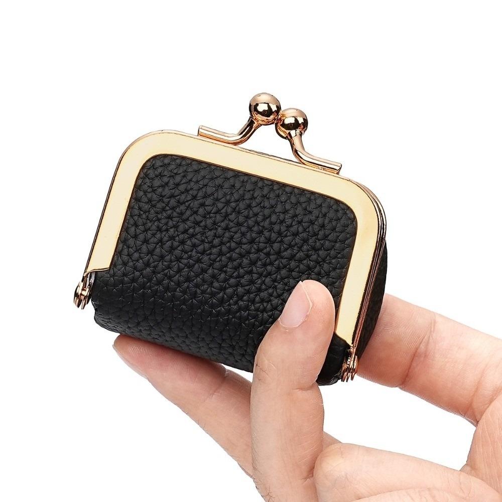 Solid Color Leather Jewelry Bag PU Leather Small Item Bag Exquisite Kiss Lock Coin Purse Storage