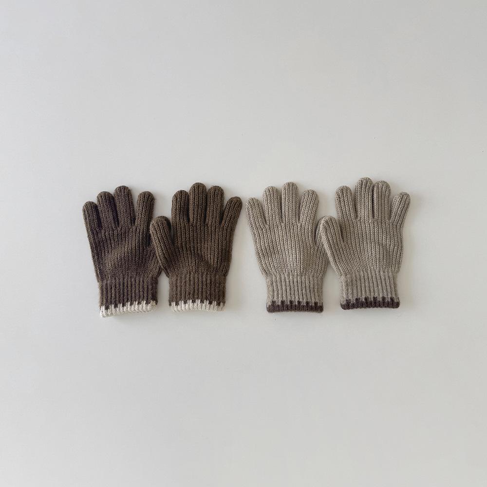Korean Style Kids Knit Gloves Winter Warm Mittens Solid Color Gloves Soft Crochet Hand Warmers for Boys Girls Trendy Children