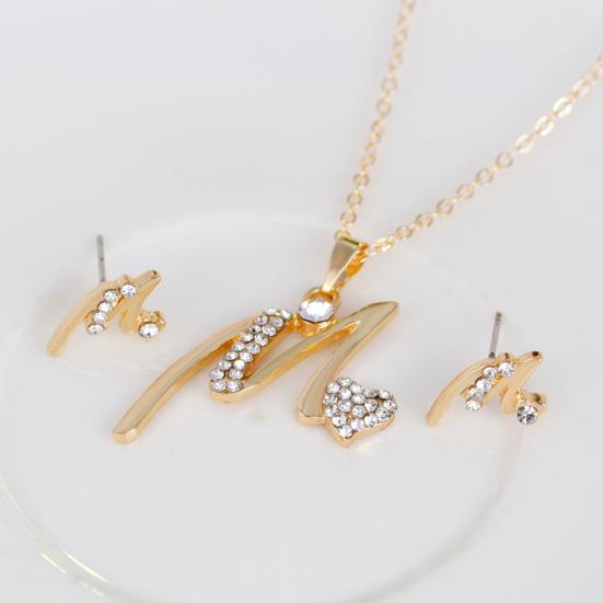 KC позолоченные горный хрусталь сердце M буква кулон ожерелье кольцо браслет серьги