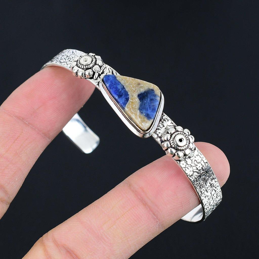 Womens Day Sale 925 Sterling Silver Sodalite Gemstone Birthday Bangle Jewelry