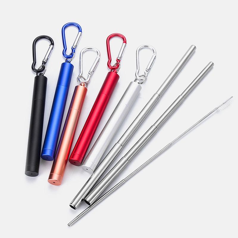 Телескопическая металлическая соломинка для питья, складная многоразовая соломинка, портативная соломинка из нержавеющей стали с футляром для путешествий на открытом воздухе